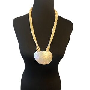 Vintage Beaded Jeweled‎ Bib Collar  Necklace w/ Large Pendant